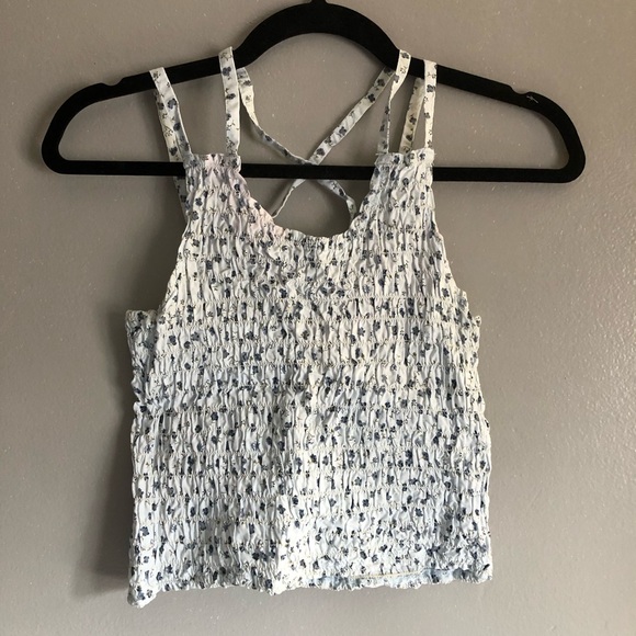 Vintage Tops - Vintage Blue Smocked Sleeveless cropped Tank Top